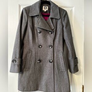 Anne Klein Charcoal Double-Breasted Pea Coat